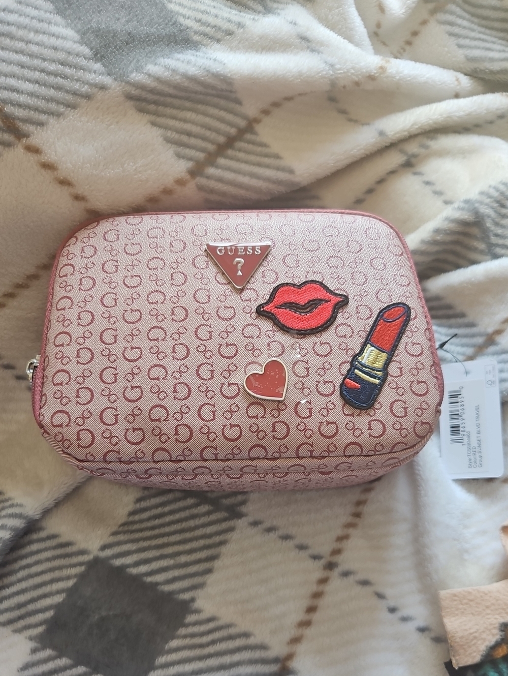 GUESS Pink Logo Pouch with Lipstick & Heart Patches